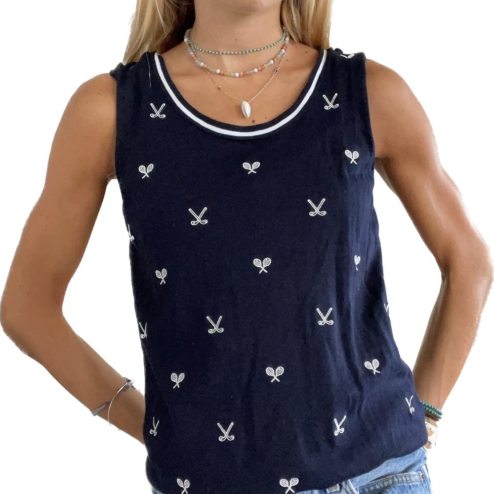 TALBOT’S navy and white sleeveless golf/tennis knit top SZ s